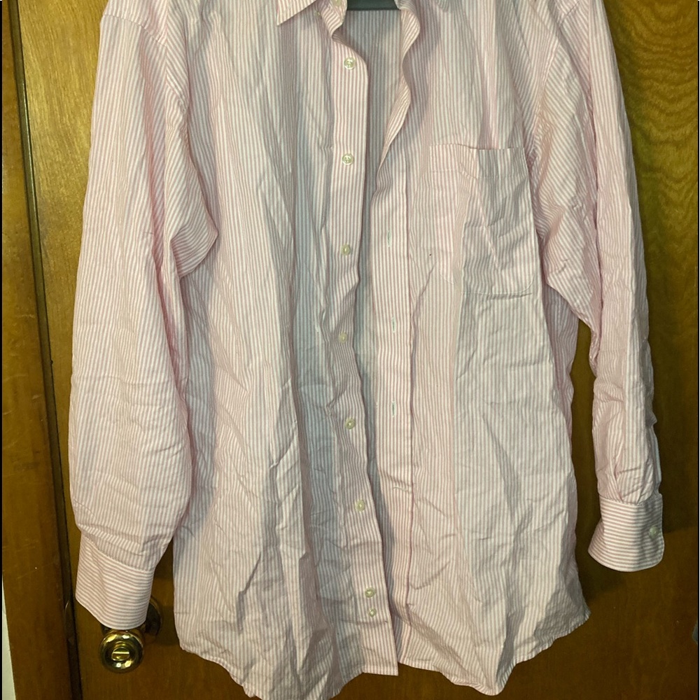 Mens (6, 32/33) pink and white button down shirt